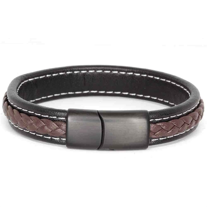 Major Brown / Lederarmband mit mattschwarzer Stahlschließe.