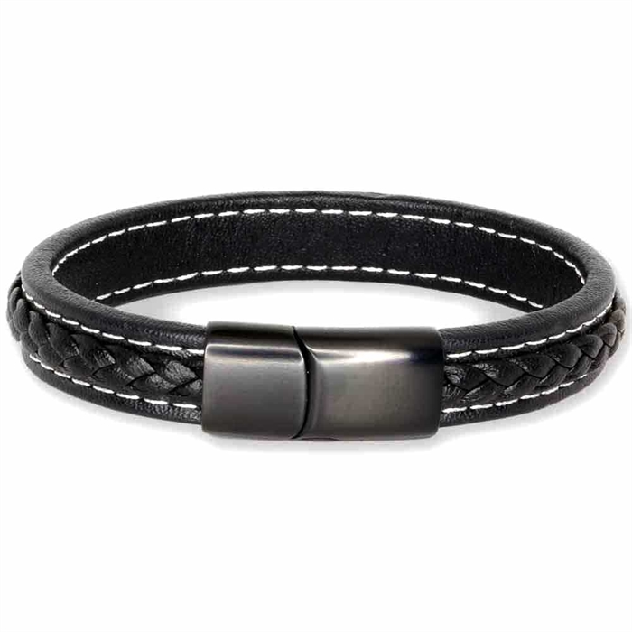 Schwarzes Major Lederarmband geflochten